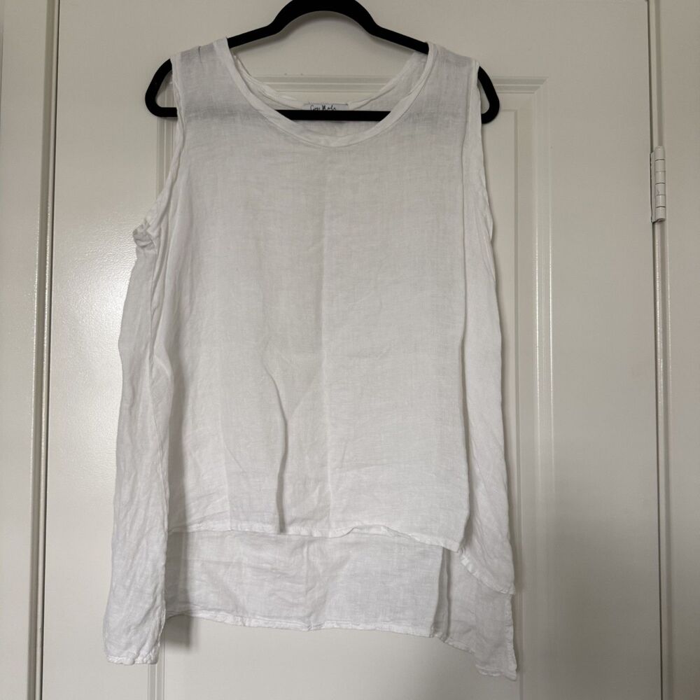 Gigi Moda 100% linen white tank top summer spring Large - Picture 2 of 15